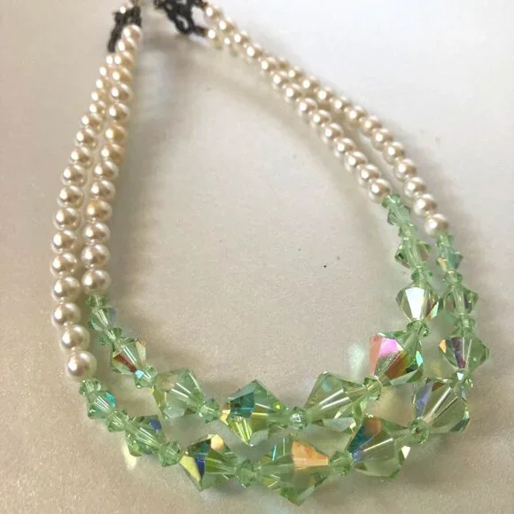 vintage two strand faceted AB glass beads choker necklace - Picture 3 of 6